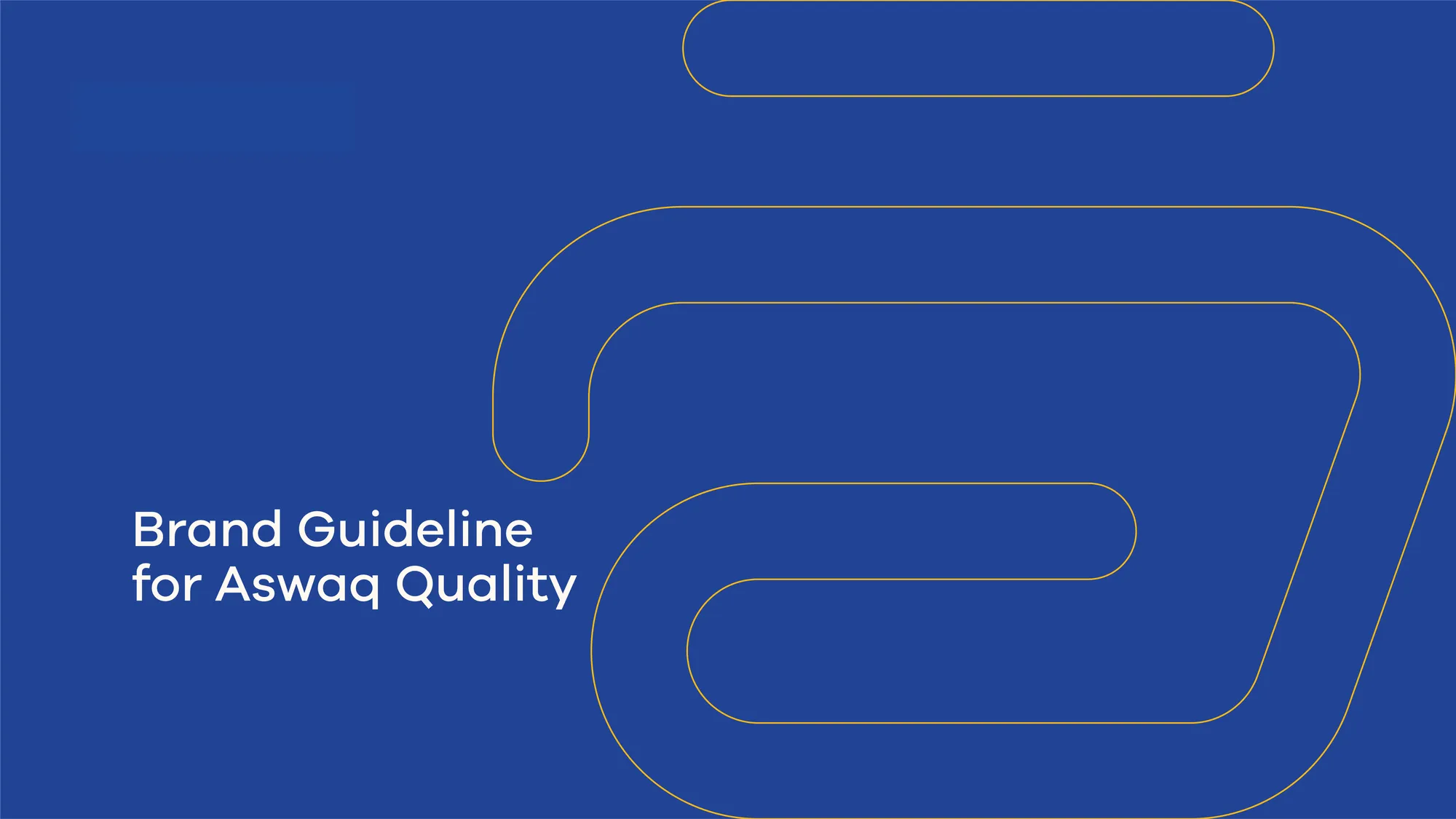Brand guideline cover for Aswaq Quality with an outlined basket monogram on royal blue