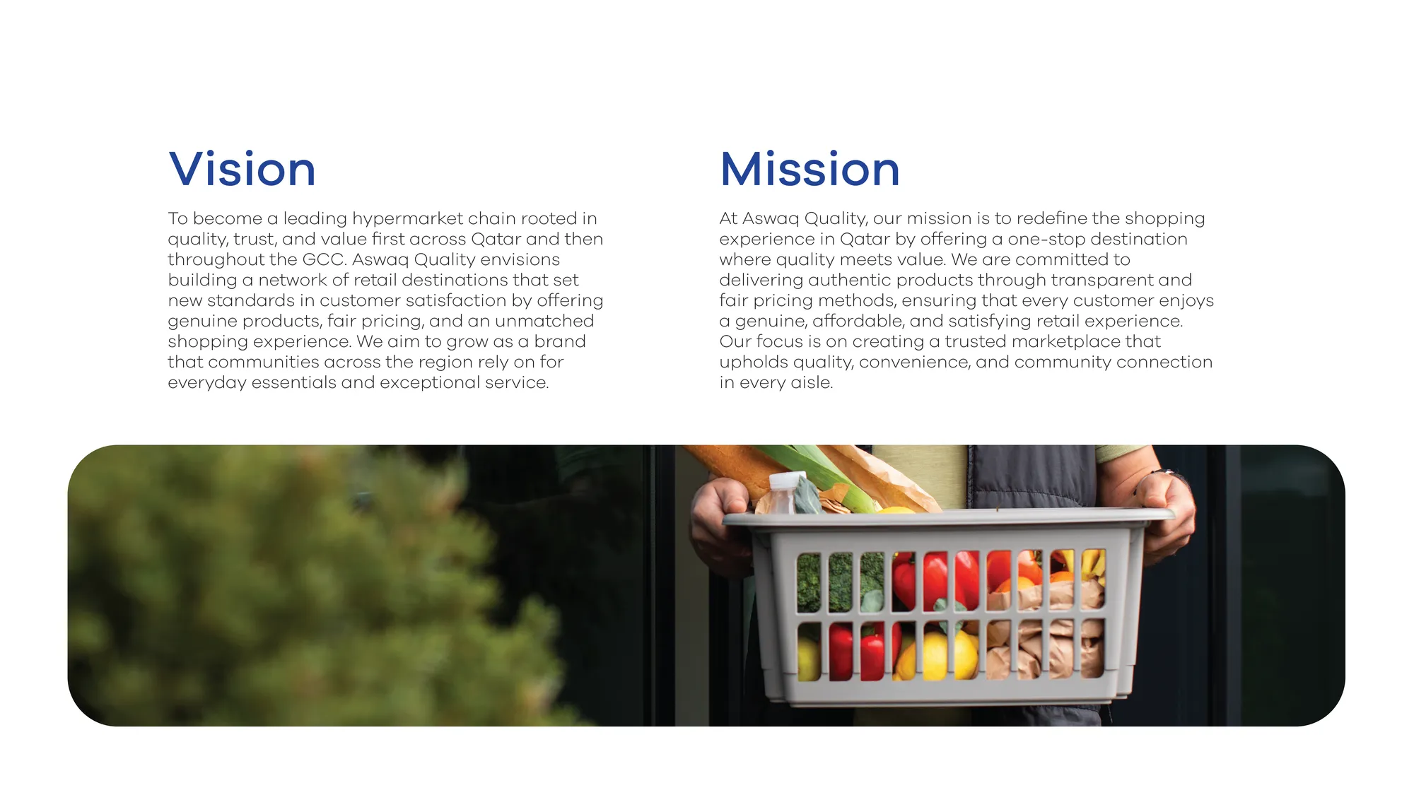 Vision and mission slide with grocery photography