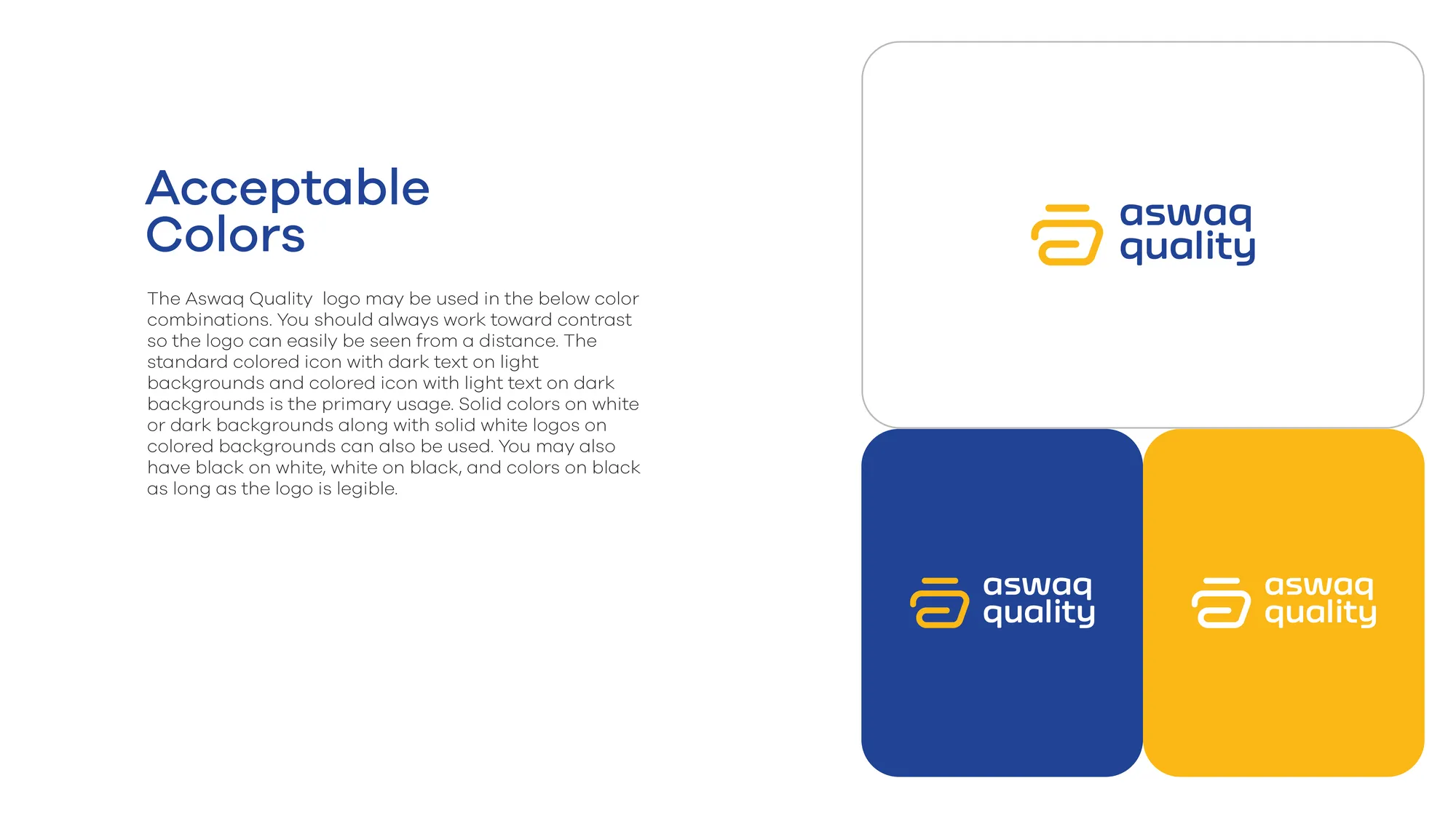 Acceptable colour combinations on blue and yellow cards