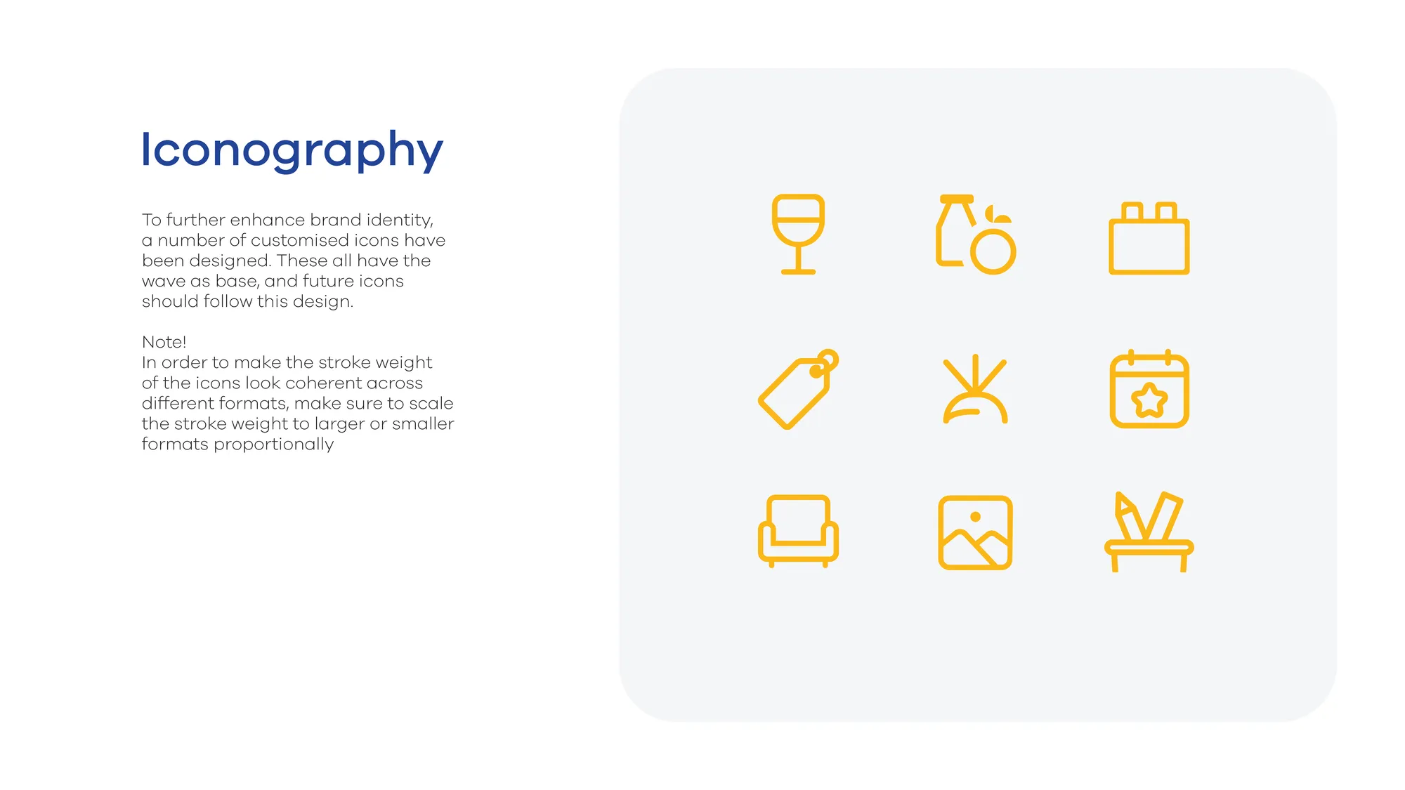 Custom line iconography set in gold