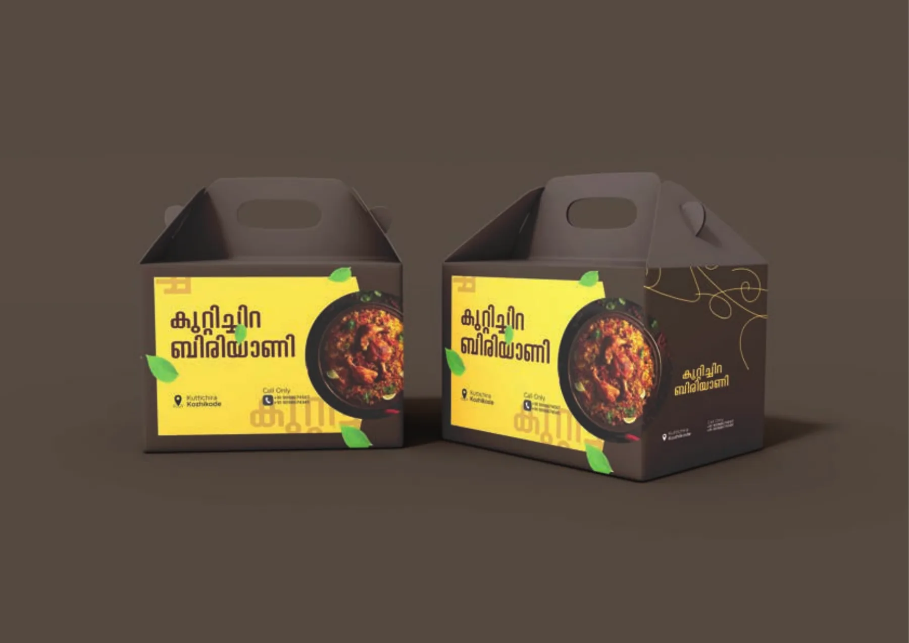 Kuttichira Biriyani takeaway box with Malayalam lettering