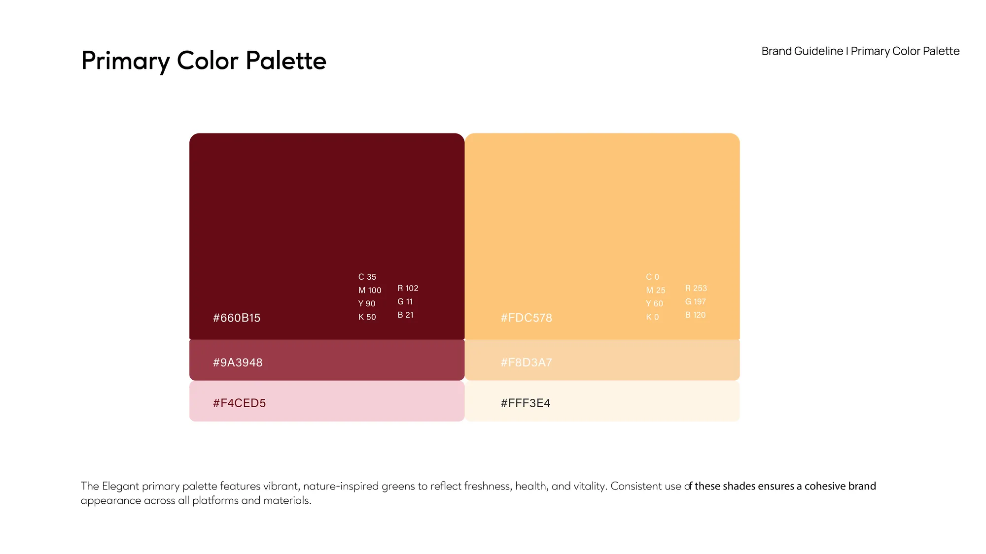 Primary colour palette in burgundy and champagne