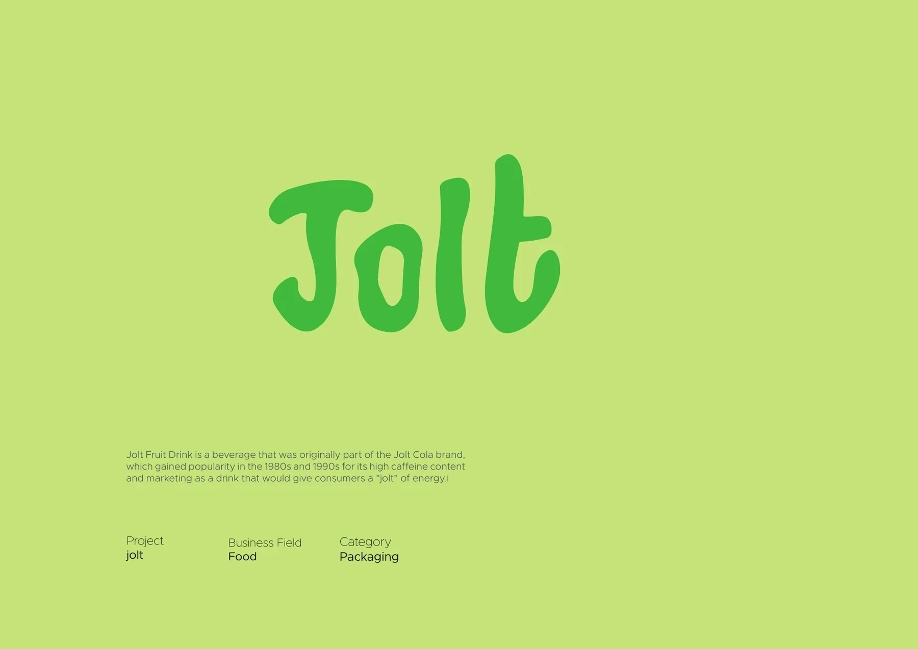 Jolt hand-drawn logotype in green on lime