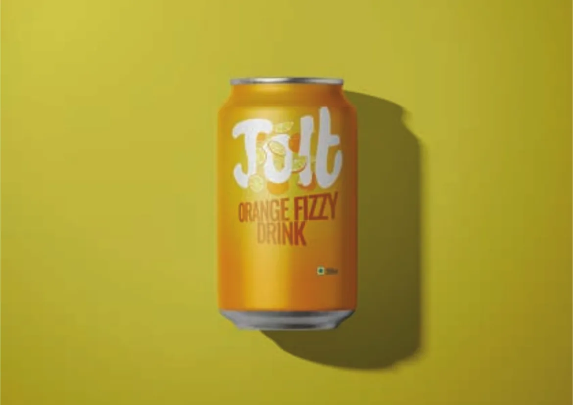 Jolt orange fizzy drink can on mustard