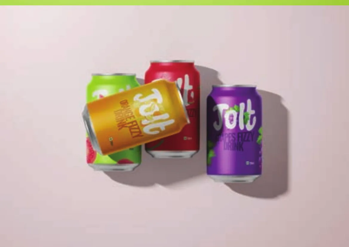A tumbled stack of Jolt cans in four flavours