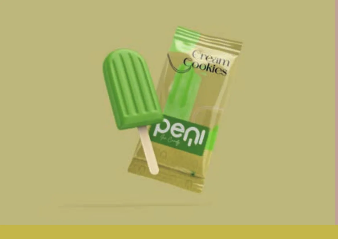 Cream Cookies flavour wrapper mockup in olive green with a green ice pop