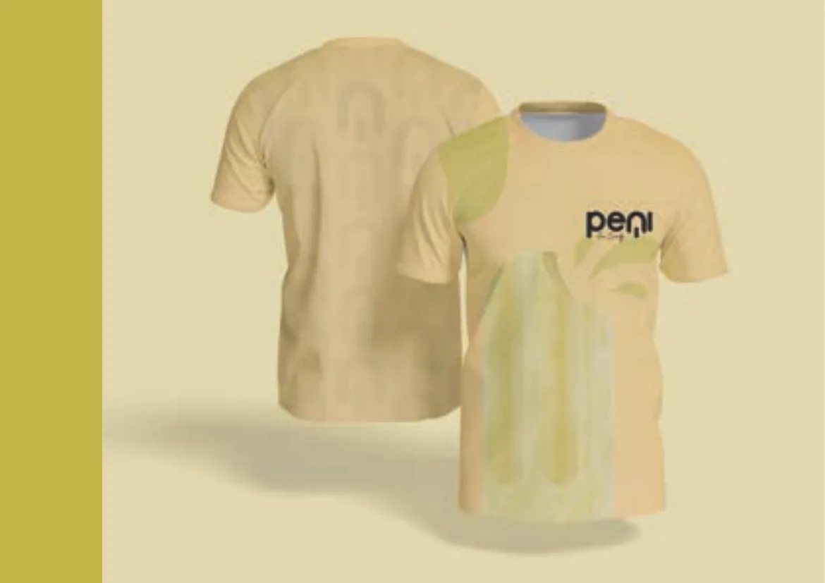 Peni pattern t-shirts in sand tones, front and back