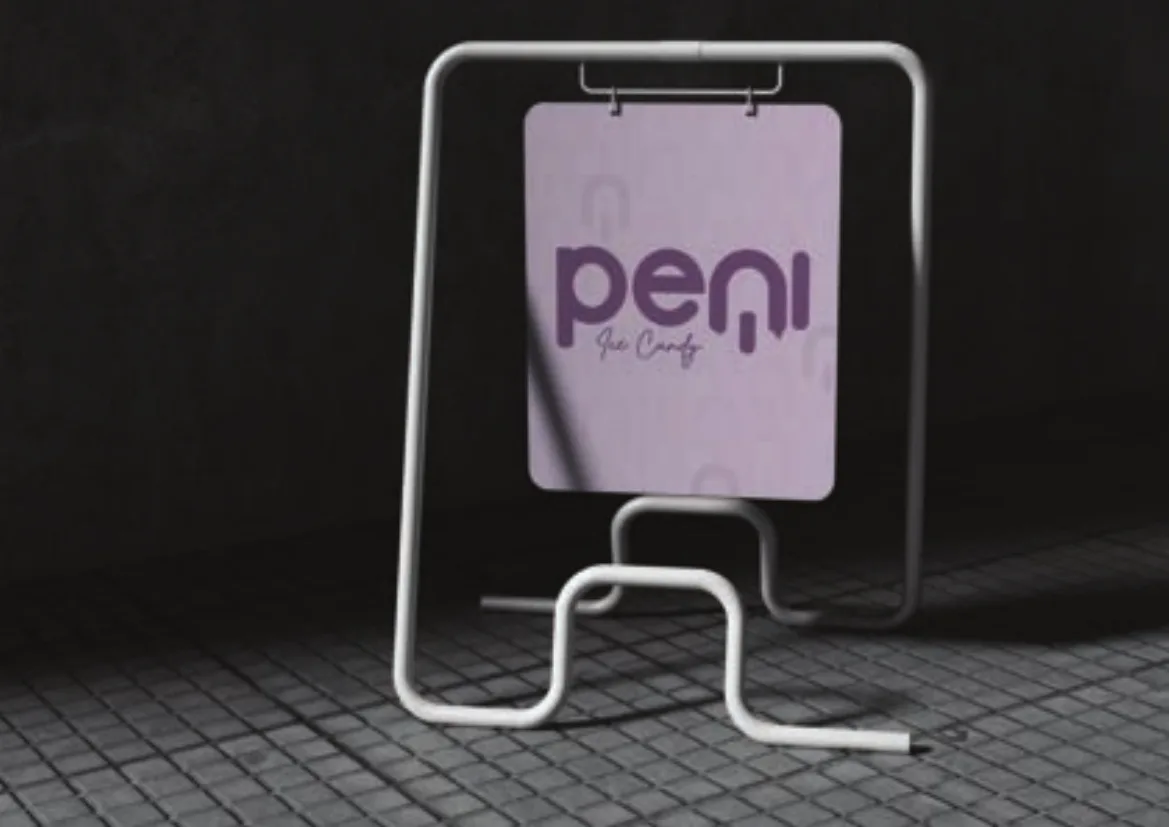 Peni pavement signboard render in purple