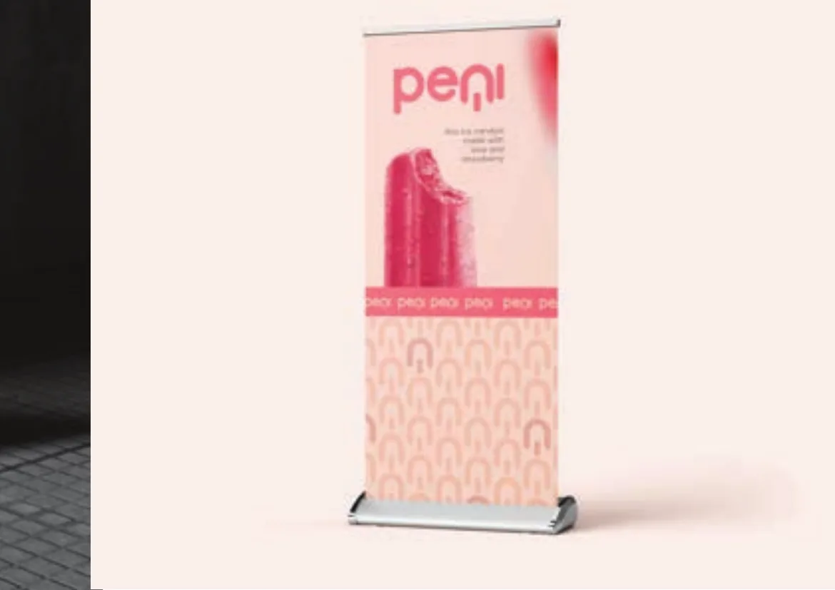 Peni roll-up banner in strawberry pink