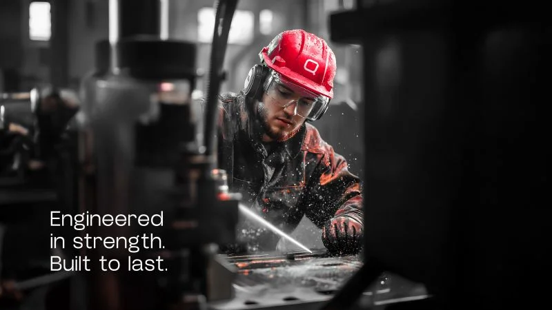 Campaign visual of a metal worker at a forge with the line Engineered in strength, built to last