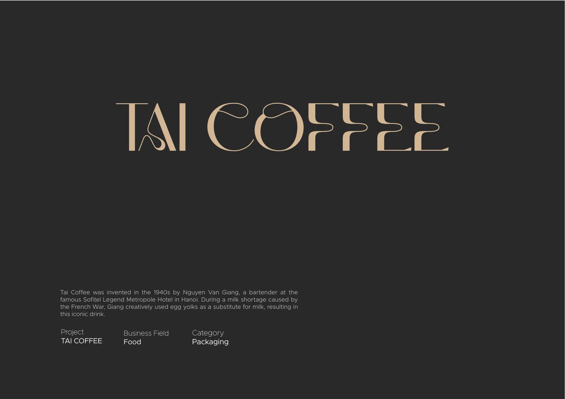 Tai Coffee art-deco logotype in warm tan on charcoal