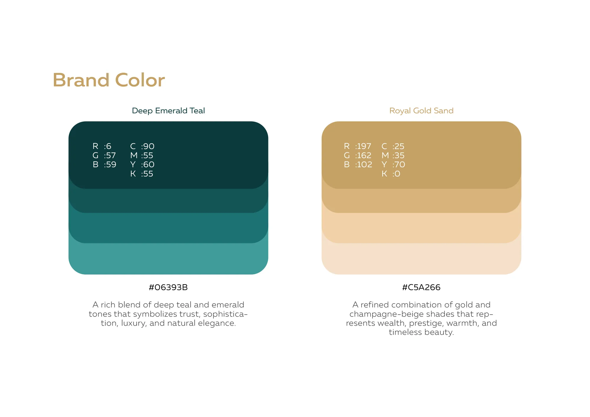 Zain Gold brand colour palette in deep green and gold